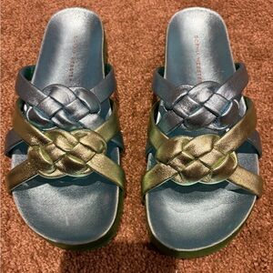 Sophia Webster Blue and Gold Braided Slides